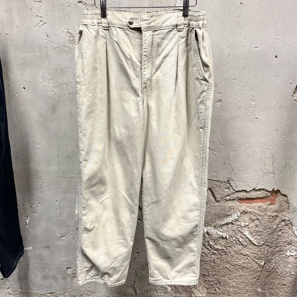 Vintage L.L. Bean Khaki Pleated Insulated Blanket Lined Tapered Pants 34x29